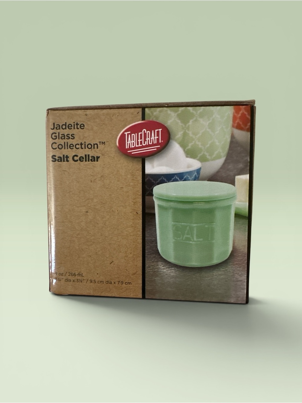 NEW in box TableCraft Jadeite Glass Salt Cellar - Light Green